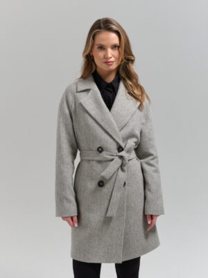 Szary płaszcz o krótszym kroju ze szlachetnej wełny szetlandzkiej. Idelany na wiosnę i jesień.